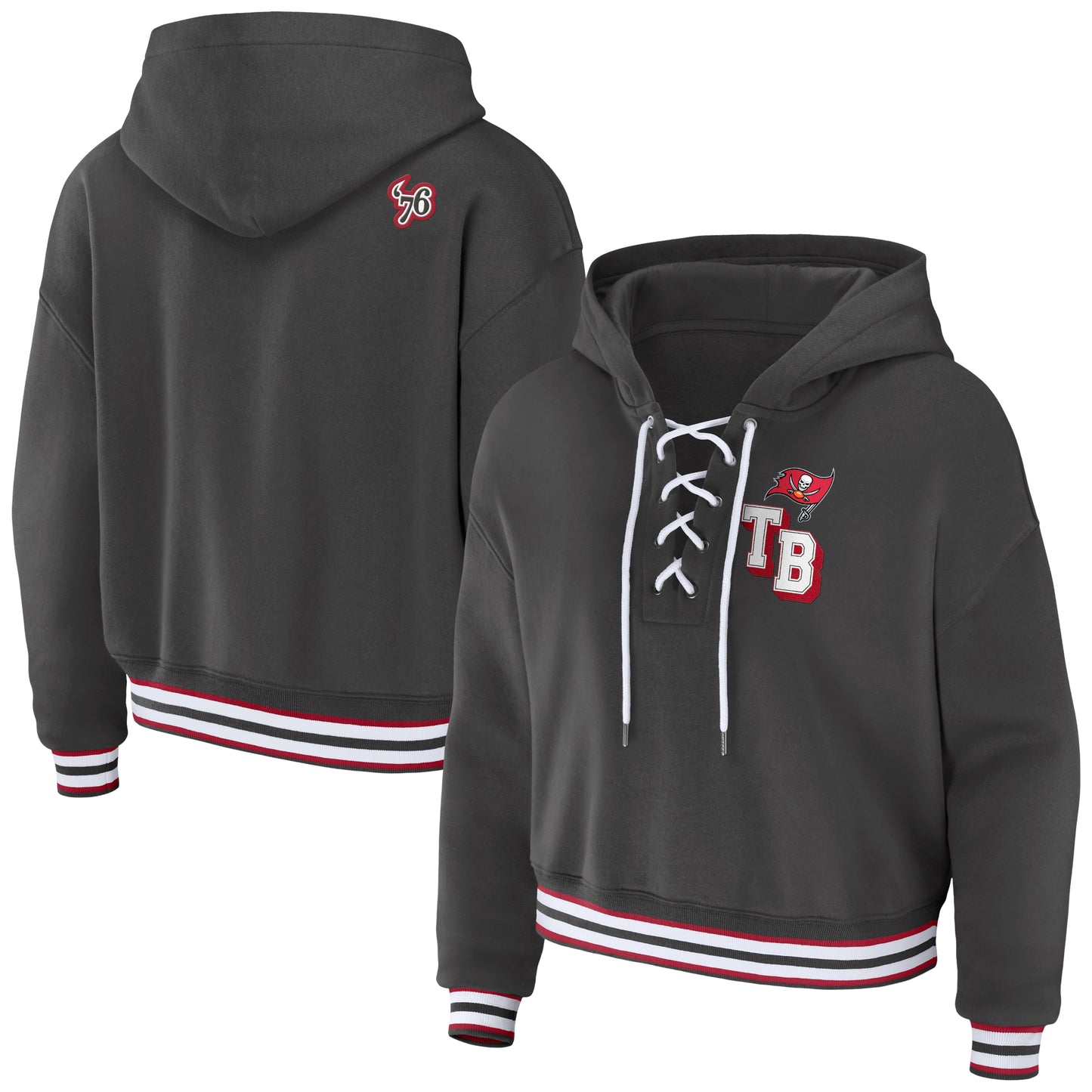 Women's WEAR by Erin Andrews Pewter Tampa Bay Buccaneers Lace-Up Pullover Hoodie