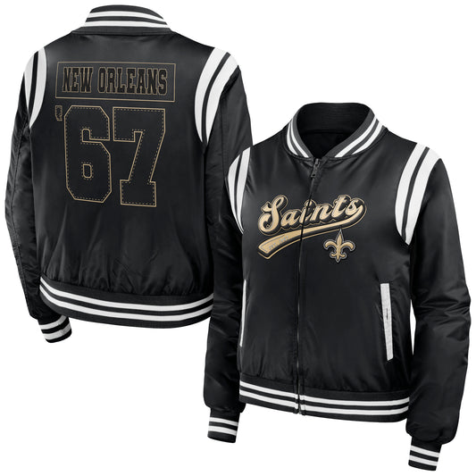 Women's WEAR by Erin Andrews Black New Orleans Saints Bomber Full-Zip Jacket