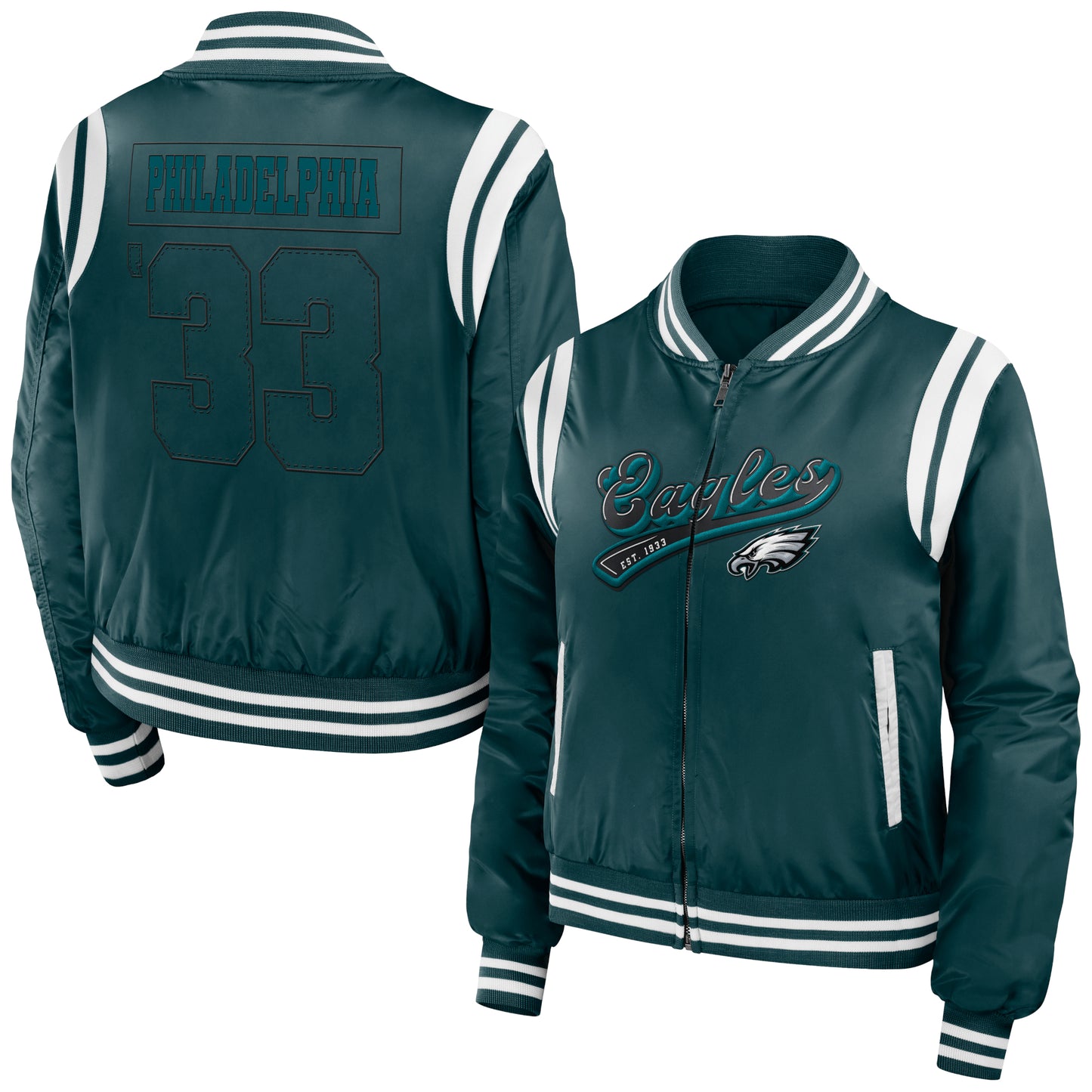 Women's WEAR by Erin Andrews Green Philadelphia Eagles Bomber Full-Zip Jacket