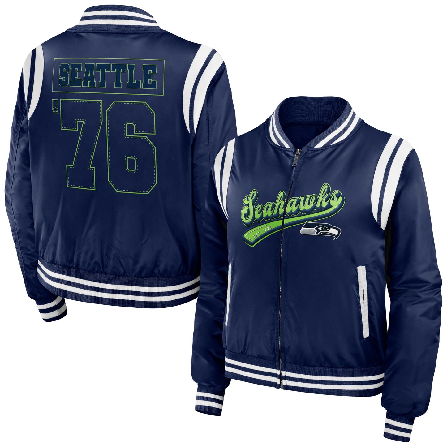 Women's WEAR by Erin Andrews Navy Seattle Seahawks Bomber Full-Zip Jacket