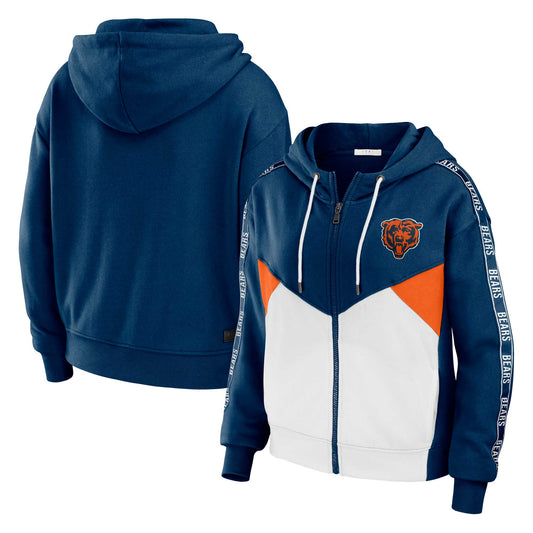 Women's WEAR by Erin Andrews Navy/White Chicago Bears Plus Size Color Block Full-Zip Hoodie