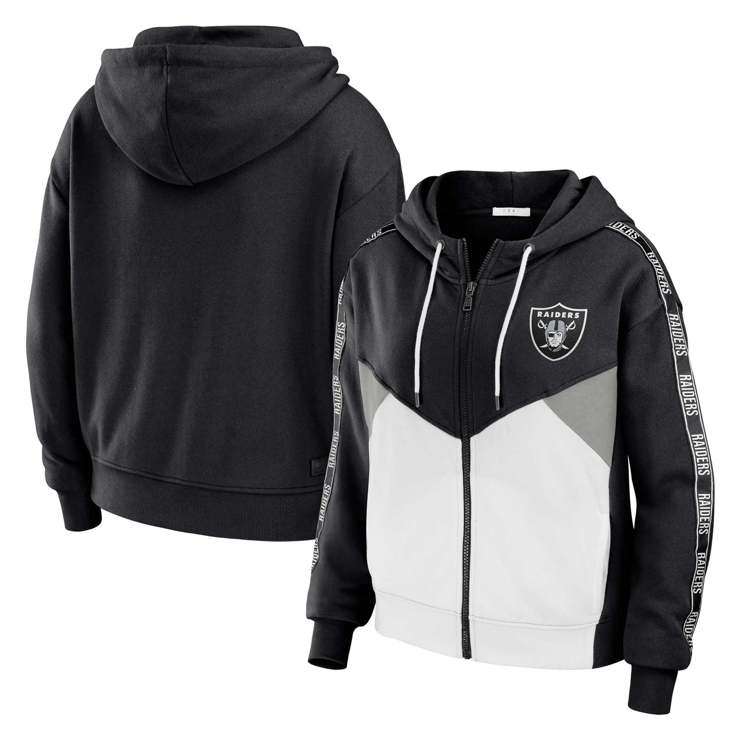 Women's WEAR by Erin Andrews Black/White Las Vegas Raiders Plus Size Color Block Full-Zip Hoodie