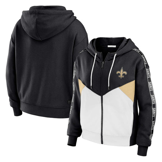 Women's WEAR by Erin Andrews Black/White New Orleans Saints Plus Size Color Block Full-Zip Hoodie