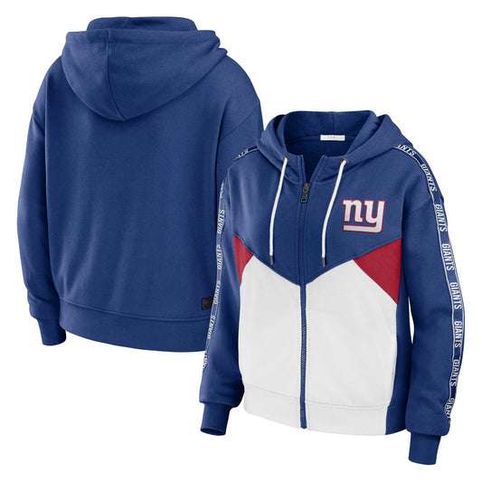 Women's WEAR by Erin Andrews Royal/White New York Giants Plus Size Color Block Full-Zip Hoodie