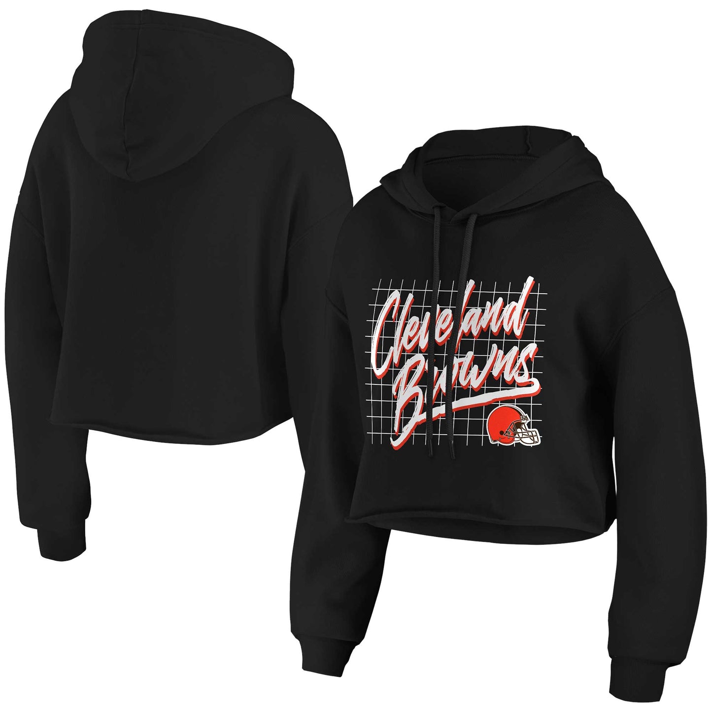 Women's WEAR by Erin Andrews Black Cleveland Browns Domestic Cropped Pullover Hoodie