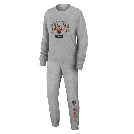 Women's WEAR by Erin Andrews  Heather Gray Chicago Bears Plus Size Knitted Tri-Blend Long Sleeve T-Shirt & Pants Lounge Set