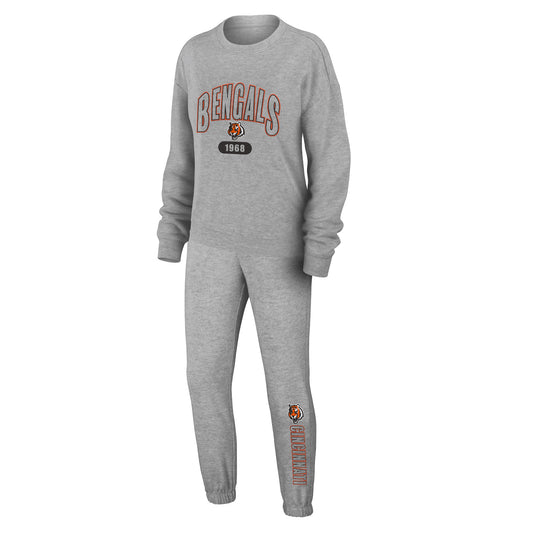 Women's WEAR by Erin Andrews  Heather Gray Cincinnati Bengals Plus Size Knitted Tri-Blend Long Sleeve T-Shirt & Pants Lounge Set