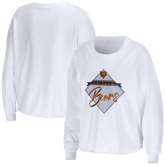 Women's WEAR by Erin Andrews White Chicago Bears Domestic Cropped Long Sleeve T-Shirt