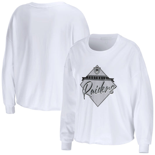 Women's WEAR by Erin Andrews White Las Vegas Raiders Domestic Cropped Long Sleeve T-Shirt