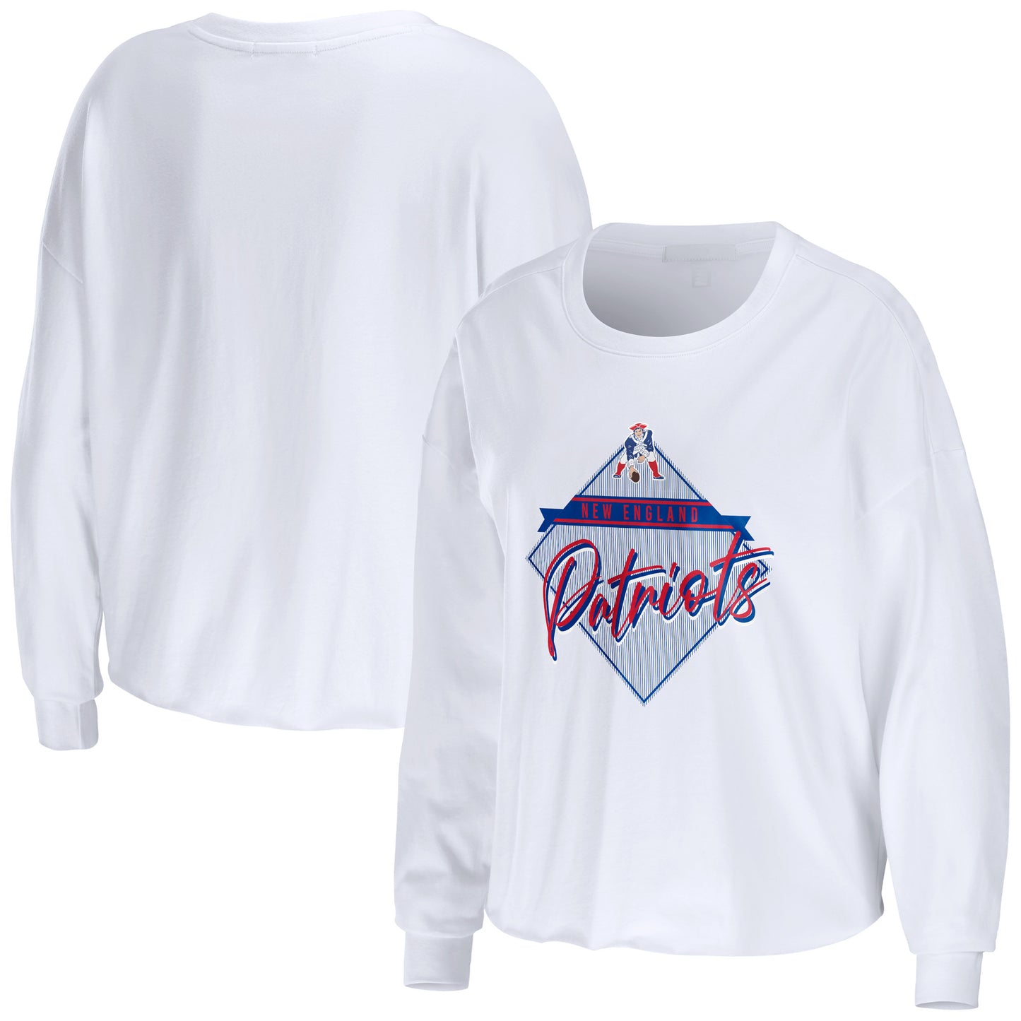 Women's WEAR by Erin Andrews White New England Patriots Domestic Cropped Long Sleeve T-Shirt