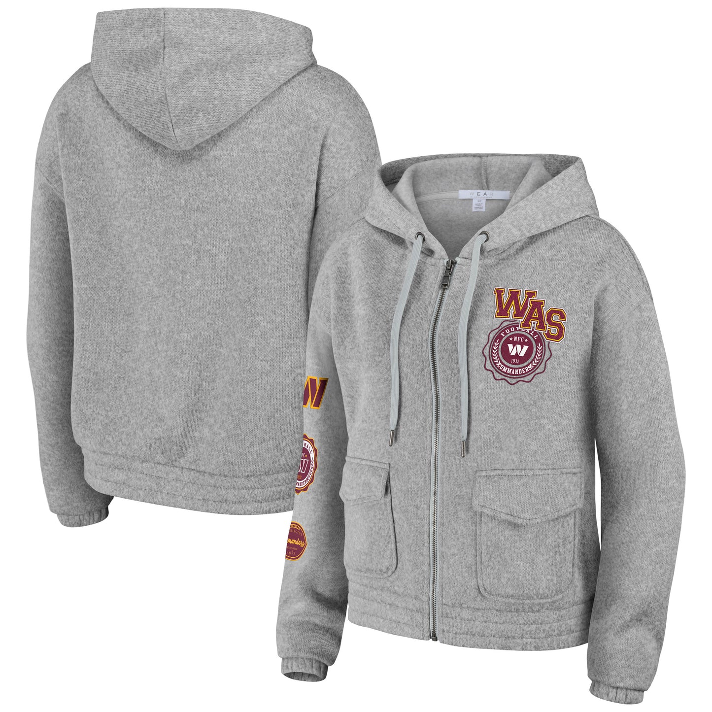 Women's WEAR by Erin Andrews Heather Gray Washington Commanders Full-Zip Hoodie