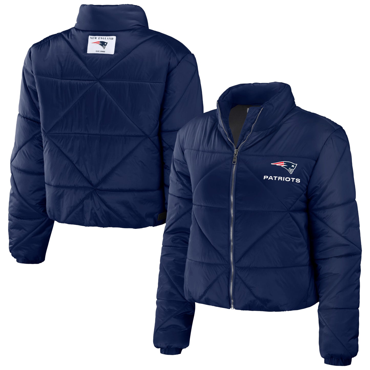 Women's WEAR by Erin Andrews  Navy New England Patriots Cropped Puffer Full-Zip Jacket