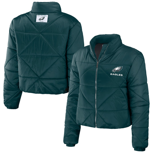 Women's WEAR by Erin Andrews Midnight Green Philadelphia Eagles Cropped Puffer Full-Zip Jacket