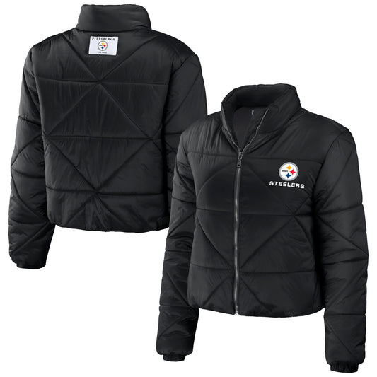 Women's WEAR by Erin Andrews  Black Pittsburgh Steelers Cropped Puffer Full-Zip Jacket