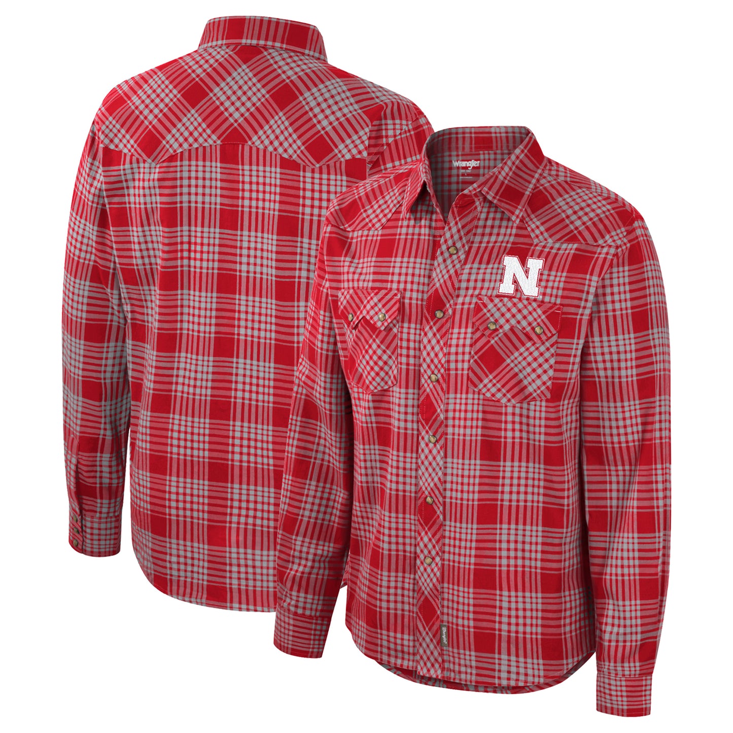 Men's Colosseum x Wrangler  Scarlet Nebraska Huskers Plaid Western Long Sleeve Full-Snap Shirt