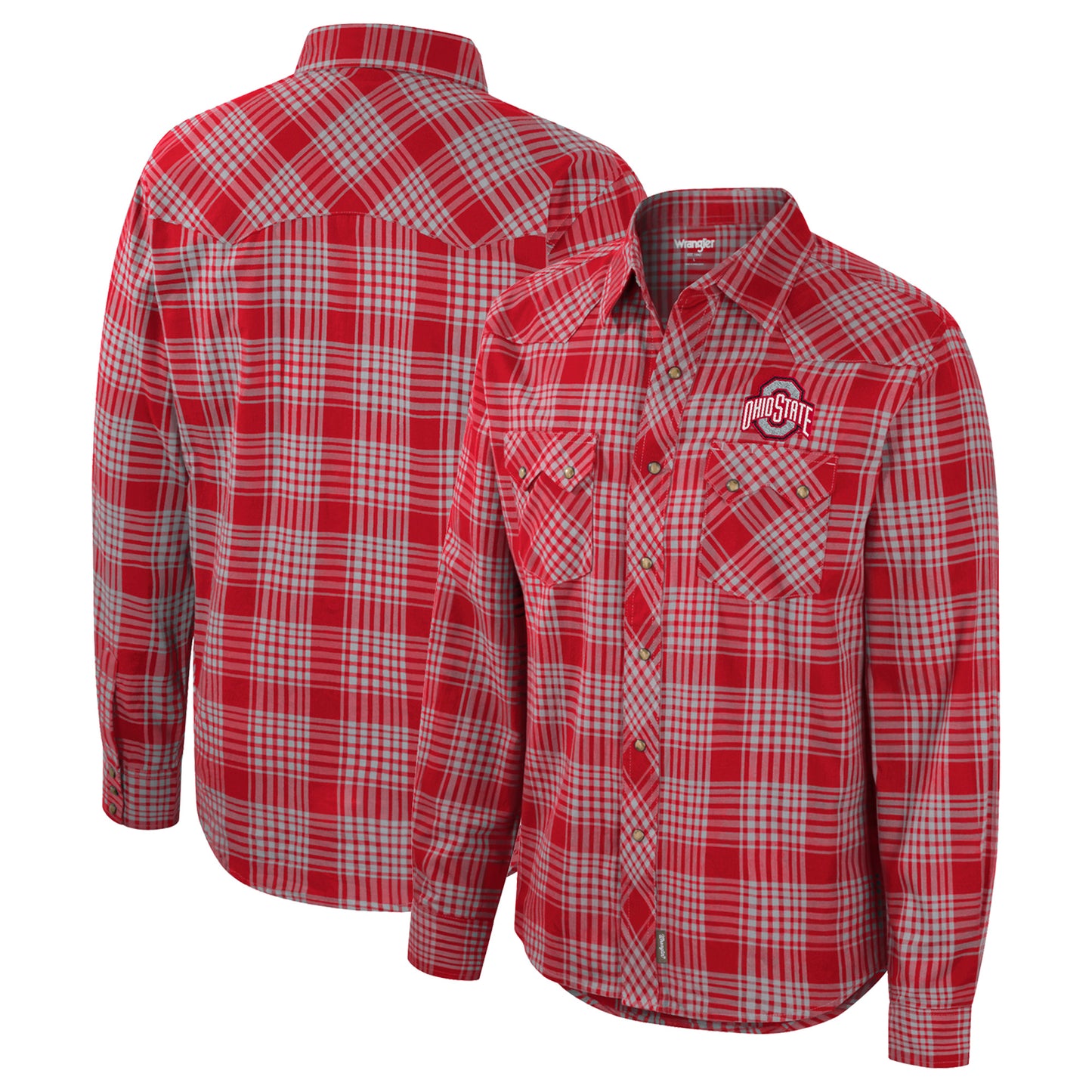 Men's Colosseum x Wrangler  Scarlet Ohio State Buckeyes Plaid Western Long Sleeve Full-Snap Shirt