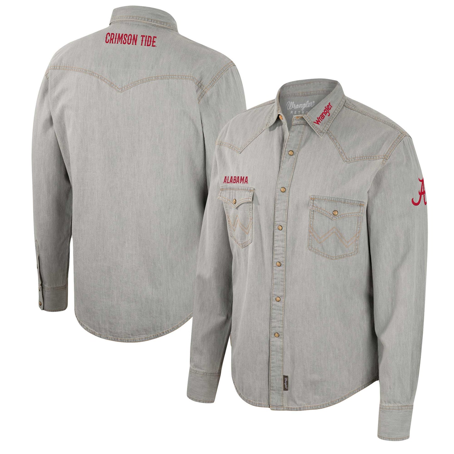 Men's Colosseum x Wrangler Gray Alabama Crimson Tide Cowboy Cut Western Full-Snap Long Sleeve Shirt