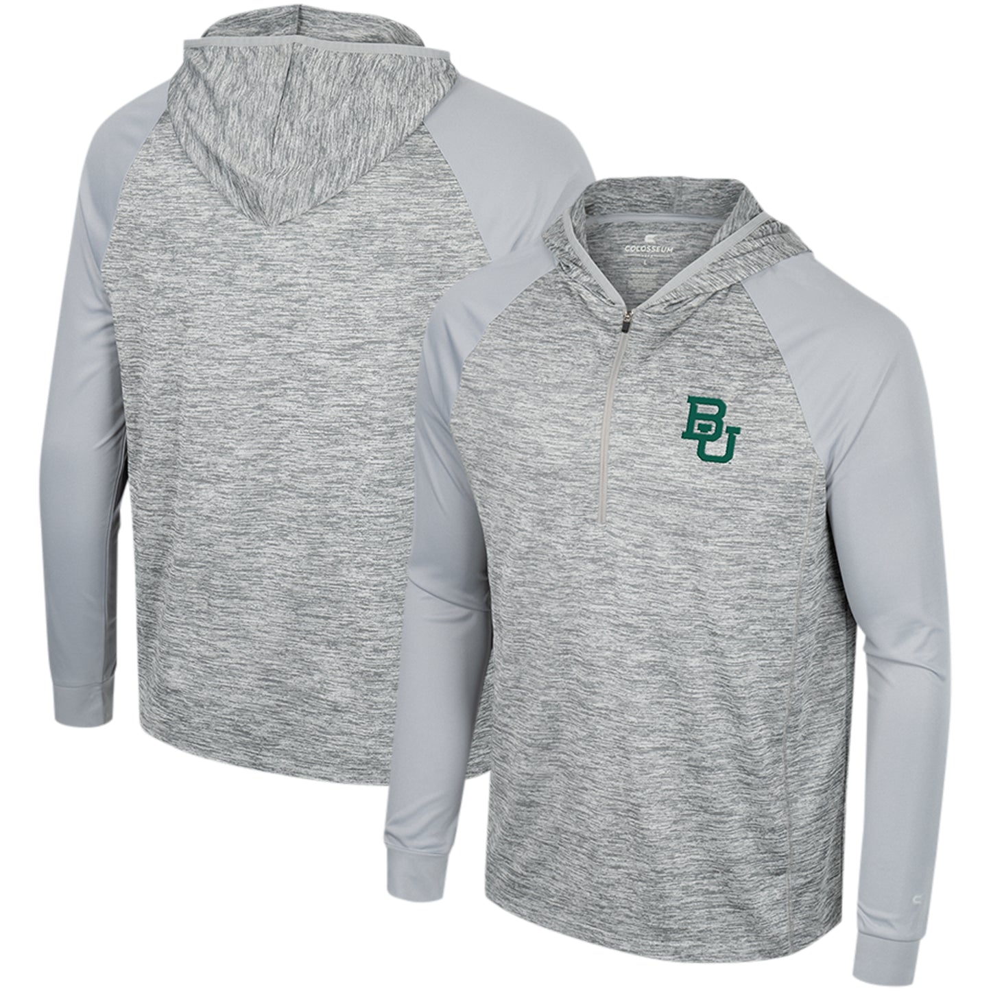 Men's Colosseum Gray Baylor Bears Cybernetic Raglan Quarter-Zip Hooded Top