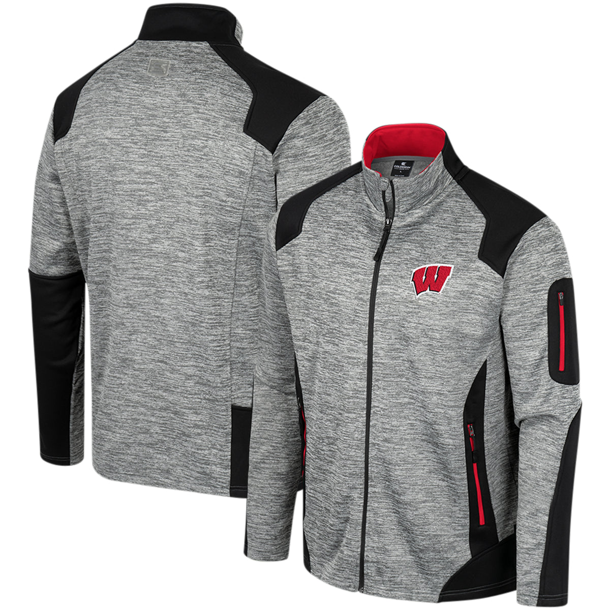 Men's Colosseum Gray Wisconsin Badgers Silberman Color Block Full-Zip Jacket