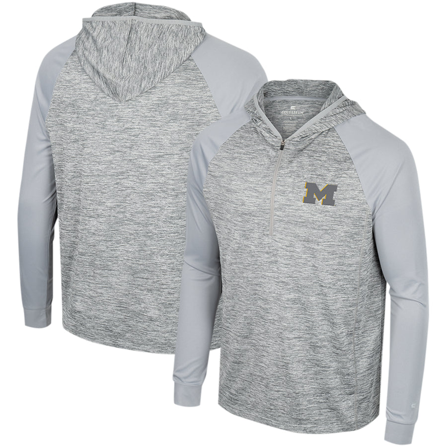 Men's Colosseum Gray Michigan Wolverines Cybernetic Raglan Quarter-Zip Hooded Top