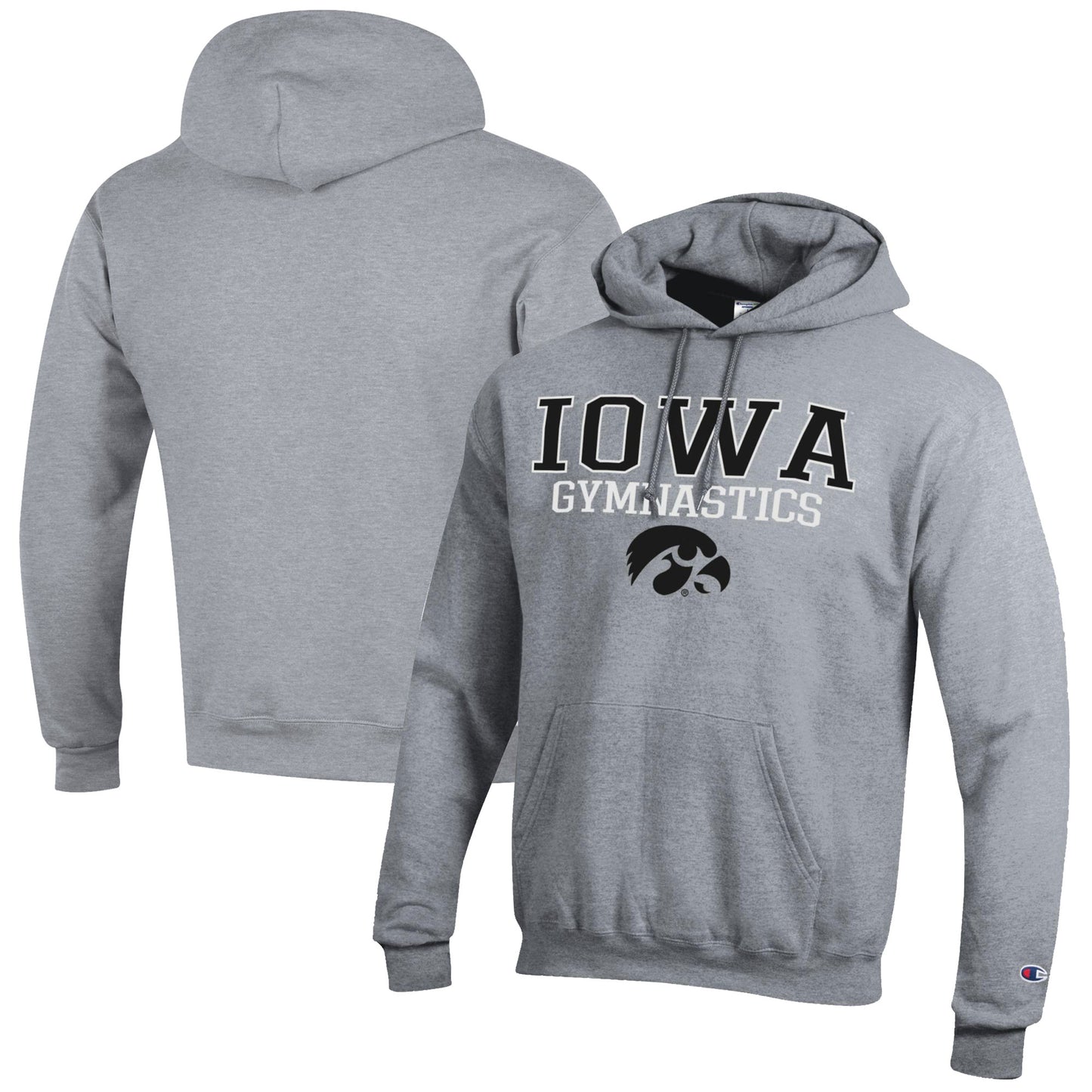 Men's Champion  Gray Iowa Hawkeyes Gymnastics Stack Powerblend Pullover Hoodie