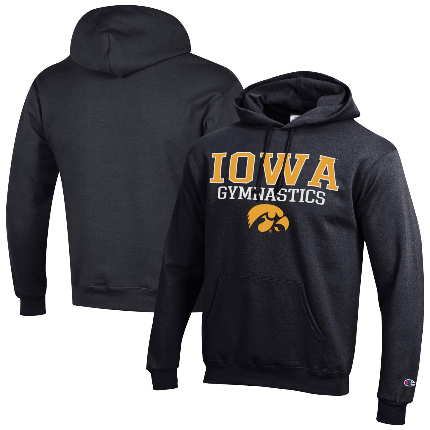 Men's Champion  Black Iowa Hawkeyes Gymnastics Stack Powerblend Pullover Hoodie