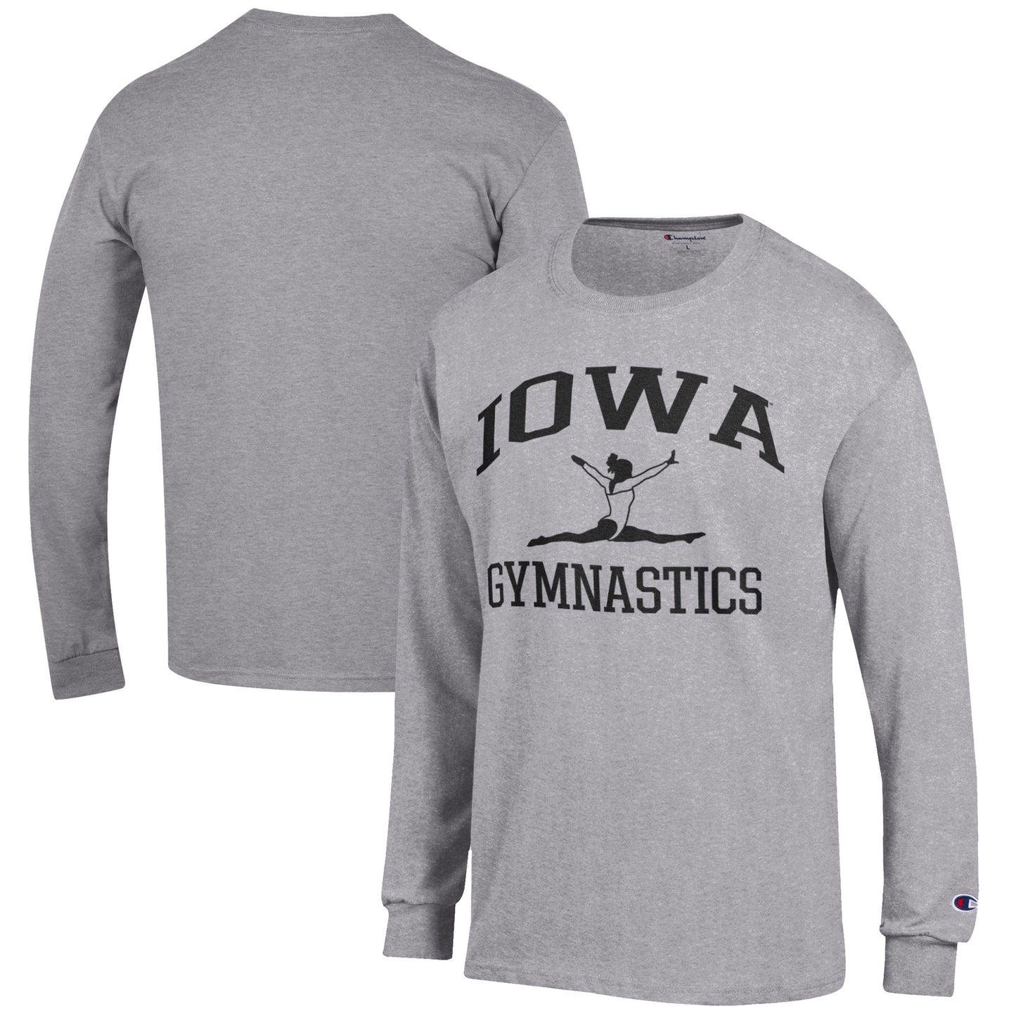 Men's Champion  Gray Iowa Hawkeyes Gymnastics Icon Long Sleeve T-Shirt