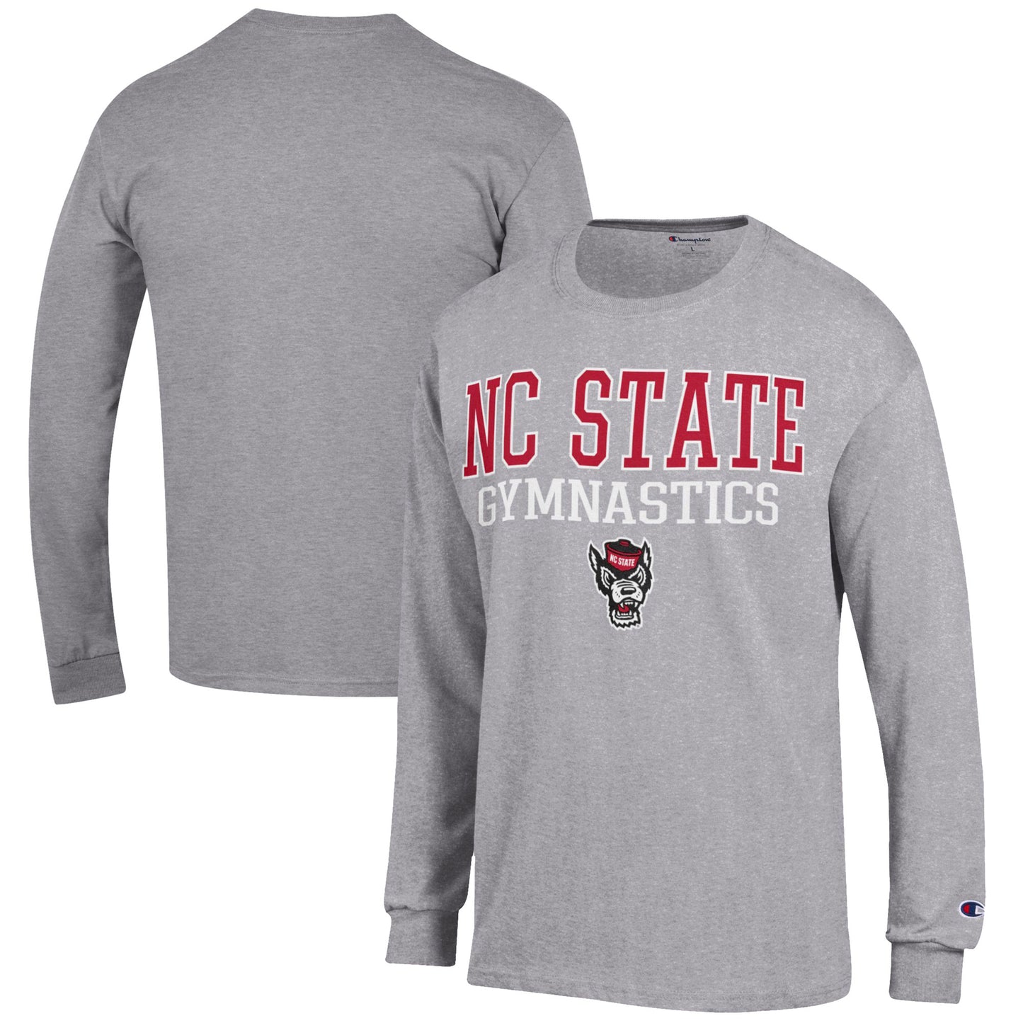 Men's Champion  Gray NC State Wolfpack Gymnastics Stack Long Sleeve T-Shirt