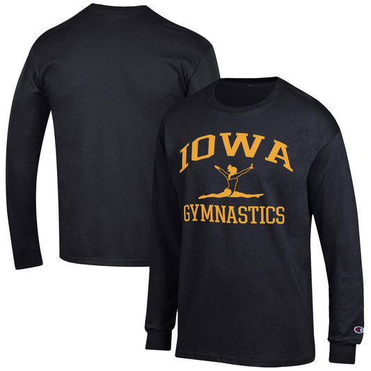 Men's Champion  Black Iowa Hawkeyes Gymnastics Icon Long Sleeve T-Shirt