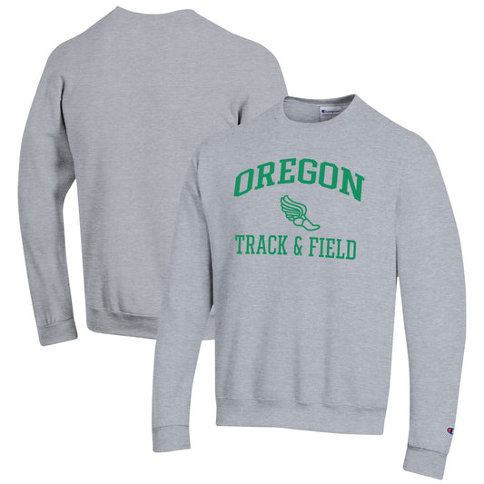 Men's Champion  Gray Oregon Ducks Track & Field Icon Powerblend Pullover Sweatshirt