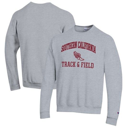 Men's Champion  Gray USC Trojans Track & Field Icon Powerblend Pullover Sweatshirt