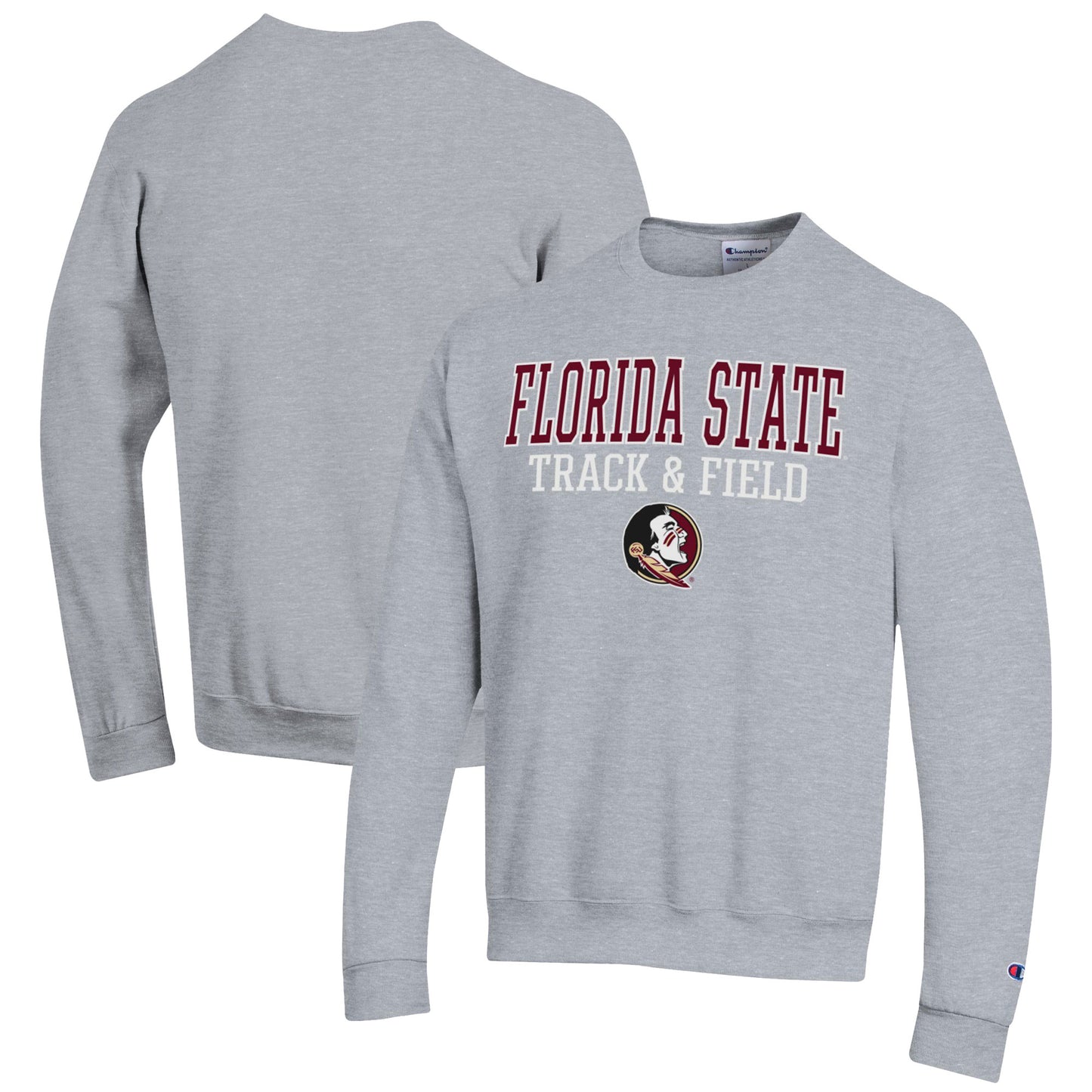 Men's Champion  Gray Florida State Seminoles Track & Field Stack Powerblend Pullover Sweatshirt