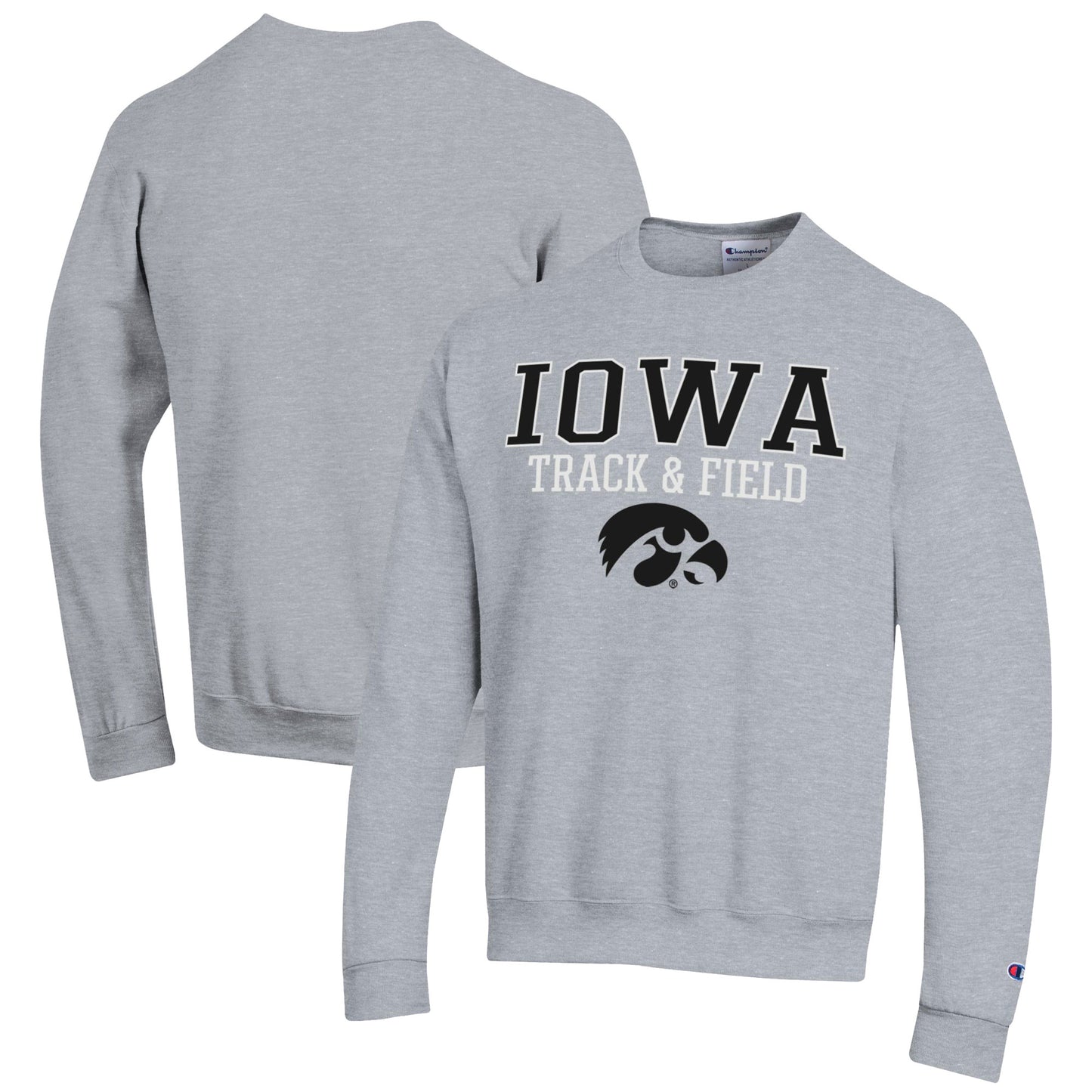 Men's Champion  Gray Iowa Hawkeyes Track & Field Stack Powerblend Pullover Sweatshirt