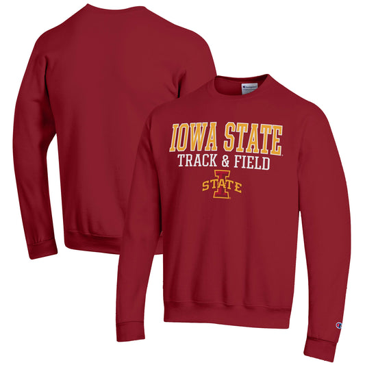 Men's Champion  Cardinal Iowa State Cyclones Track & Field Stack Powerblend Pullover Sweatshirt