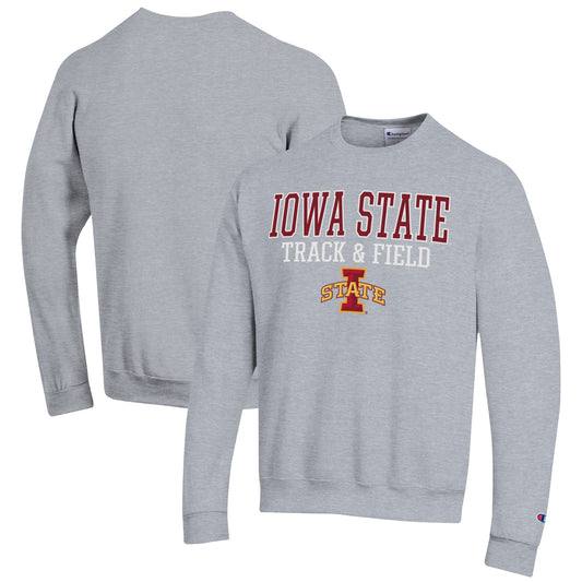 Men's Champion  Gray Iowa State Cyclones Track & Field Stack Powerblend Pullover Sweatshirt