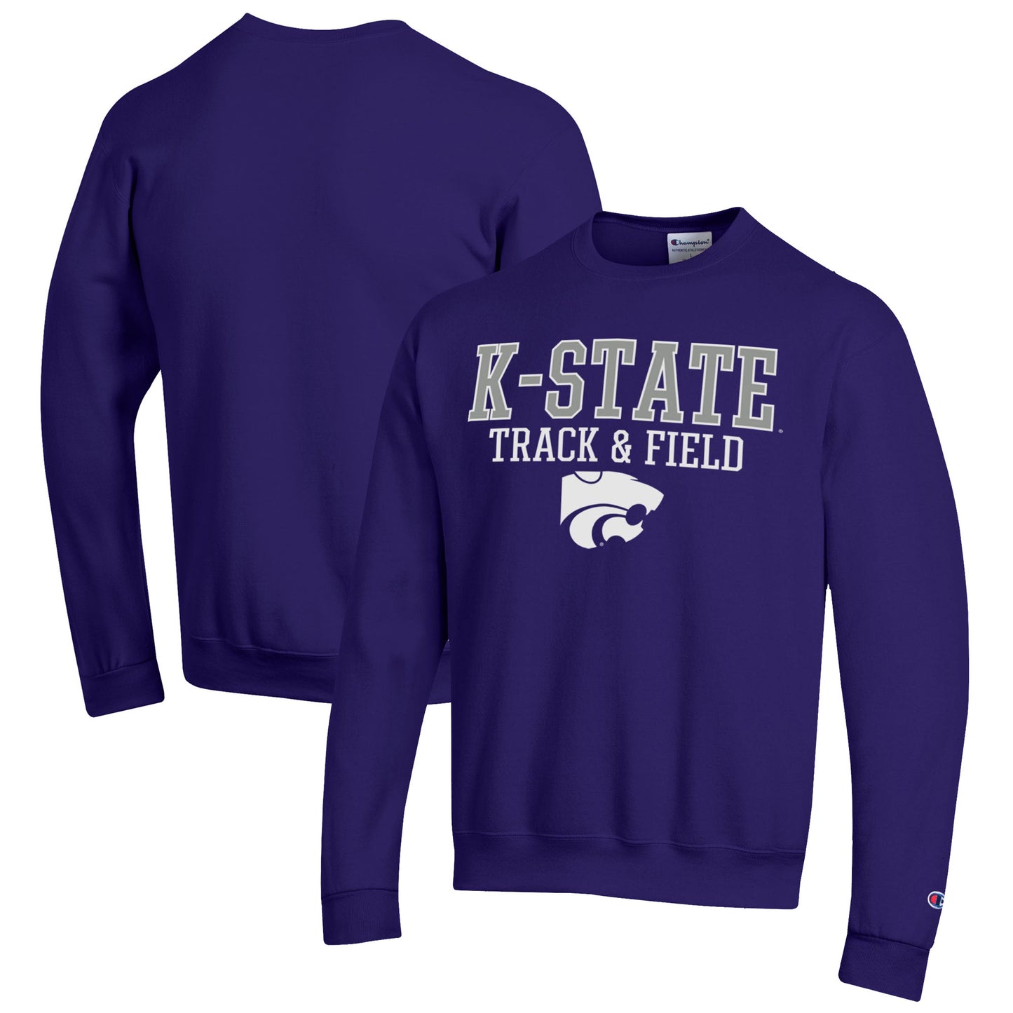 Men's Champion  Purple Kansas State Wildcats Track & Field Stack Powerblend Pullover Sweatshirt