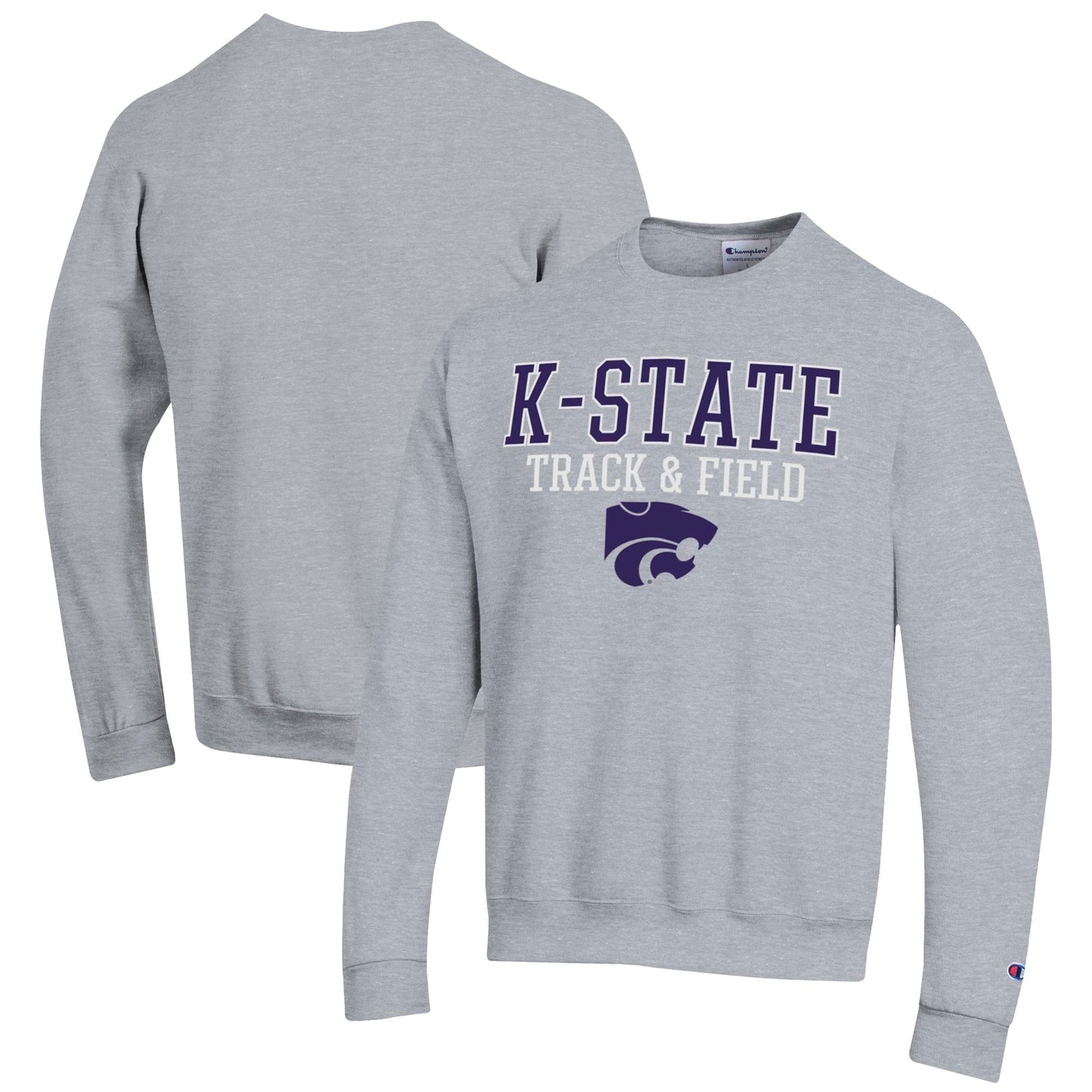 Men's Champion  Gray Kansas State Wildcats Track & Field Stack Powerblend Pullover Sweatshirt