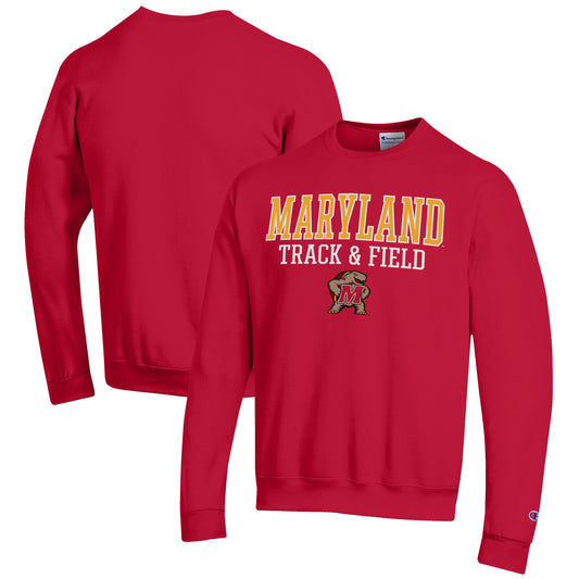 Men's Champion  Red Maryland Terrapins Track & Field Stack Powerblend Pullover Sweatshirt