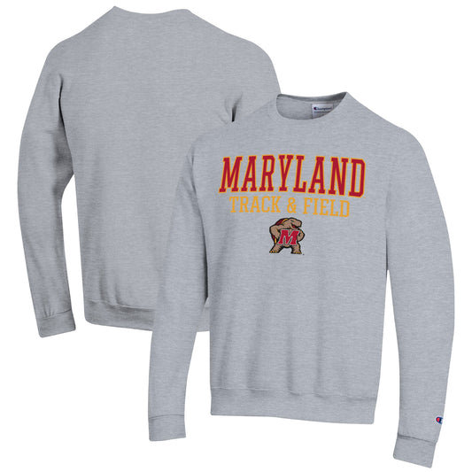 Men's Champion  Gray Maryland Terrapins Track & Field Stack Powerblend Pullover Sweatshirt