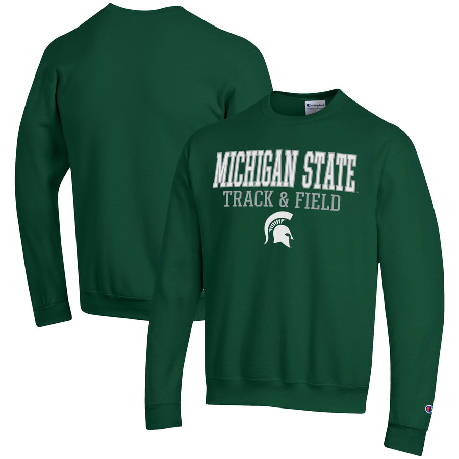 Men's Champion  Green Michigan State Spartans Track & Field Stack Powerblend Pullover Sweatshirt
