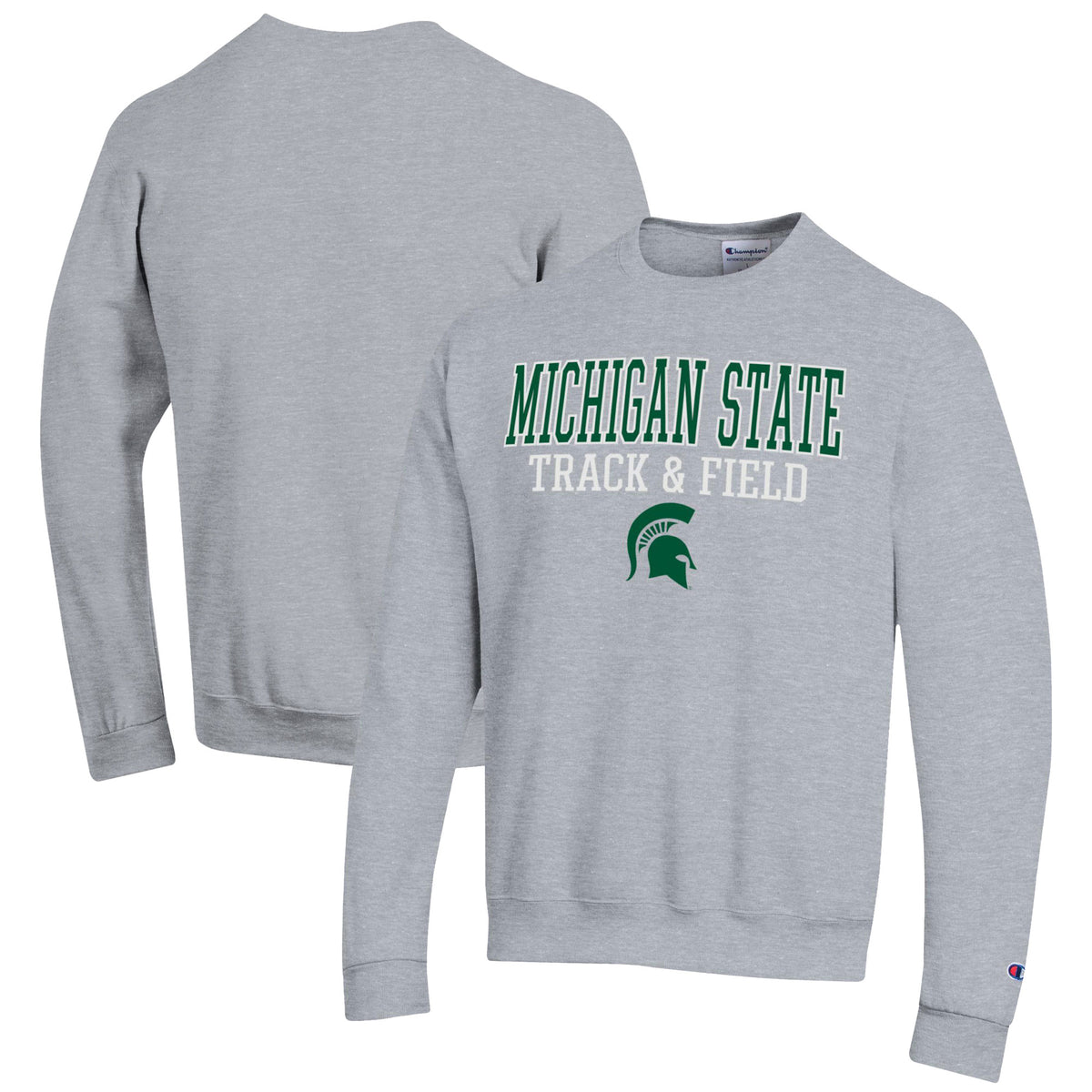 Men's Champion  Gray Michigan State Spartans Track & Field Stack Powerblend Pullover Sweatshirt