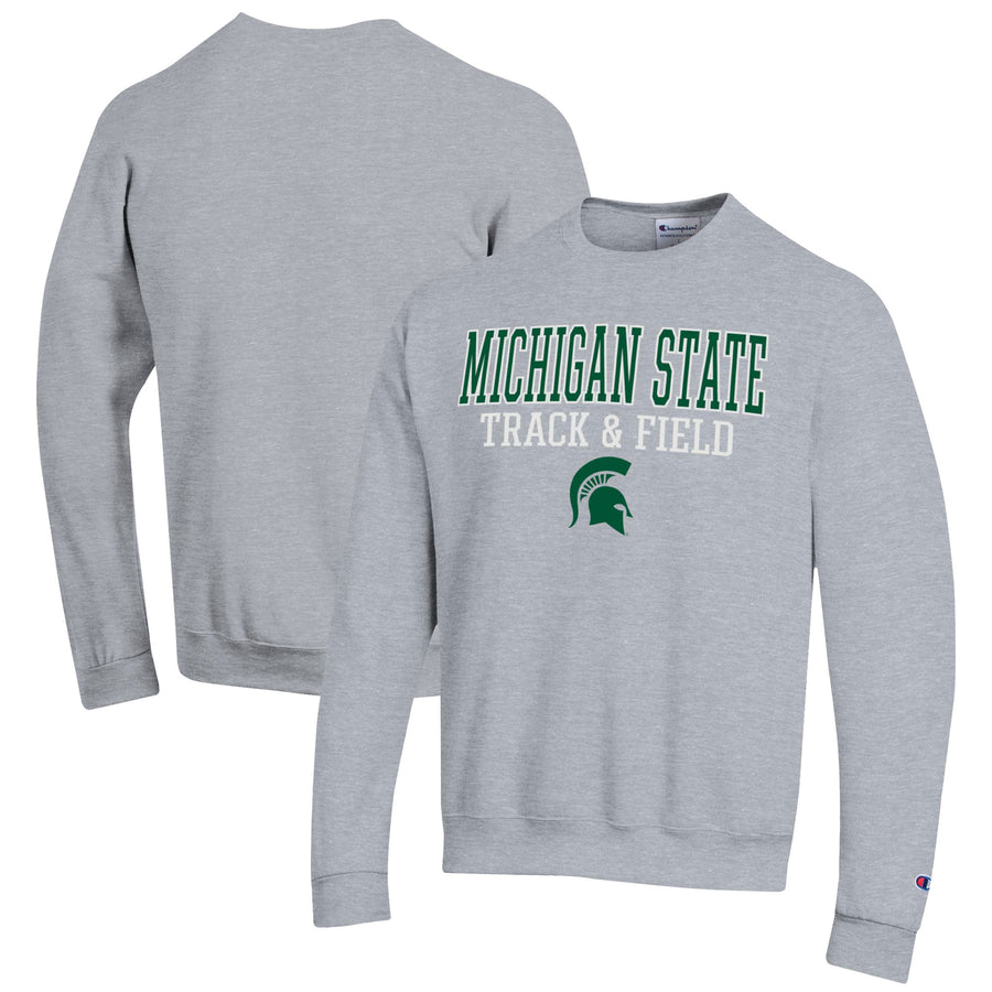 Men's Champion  Gray Michigan State Spartans Track & Field Stack Powerblend Pullover Sweatshirt