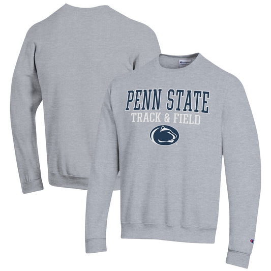 Men's Champion  Gray Penn State Nittany Lions Track & Field Stack Powerblend Pullover Sweatshirt