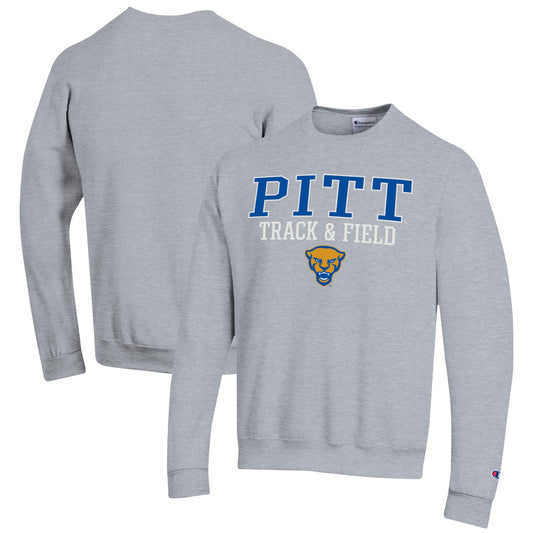 Men's Champion  Gray Pitt Panthers Track & Field Stack Powerblend Pullover Sweatshirt