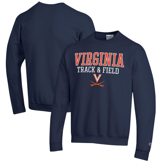 Men's Champion  Navy Virginia Cavaliers Track & Field Stack Powerblend Pullover Sweatshirt