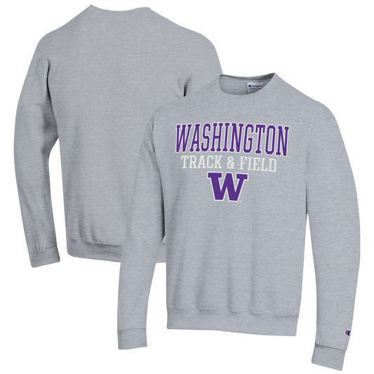 Men's Champion  Gray Washington Huskies Track & Field Stack Powerblend Pullover Sweatshirt