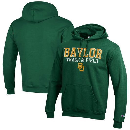 Men's Champion  Green Baylor Bears Track & Field Stack Powerblend Pullover Hoodie