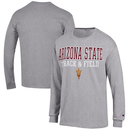 Men's Champion  Gray Arizona State Sun Devils Track & Field Stack Long Sleeve T-Shirt