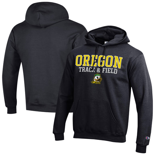 Men's Champion  Black Oregon Ducks Track & Field Stack Powerblend Pullover Hoodie