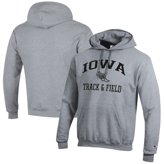 Men's Champion  Gray Iowa Hawkeyes Track & Field Icon Powerblend Pullover Hoodie